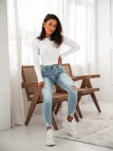 Pantaloni dama din denim cu nasturi cu abraziuni 5502 - Magazin online - Boutique